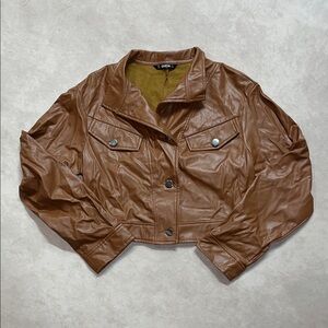Tan Faux Leather Cropped Jacket
